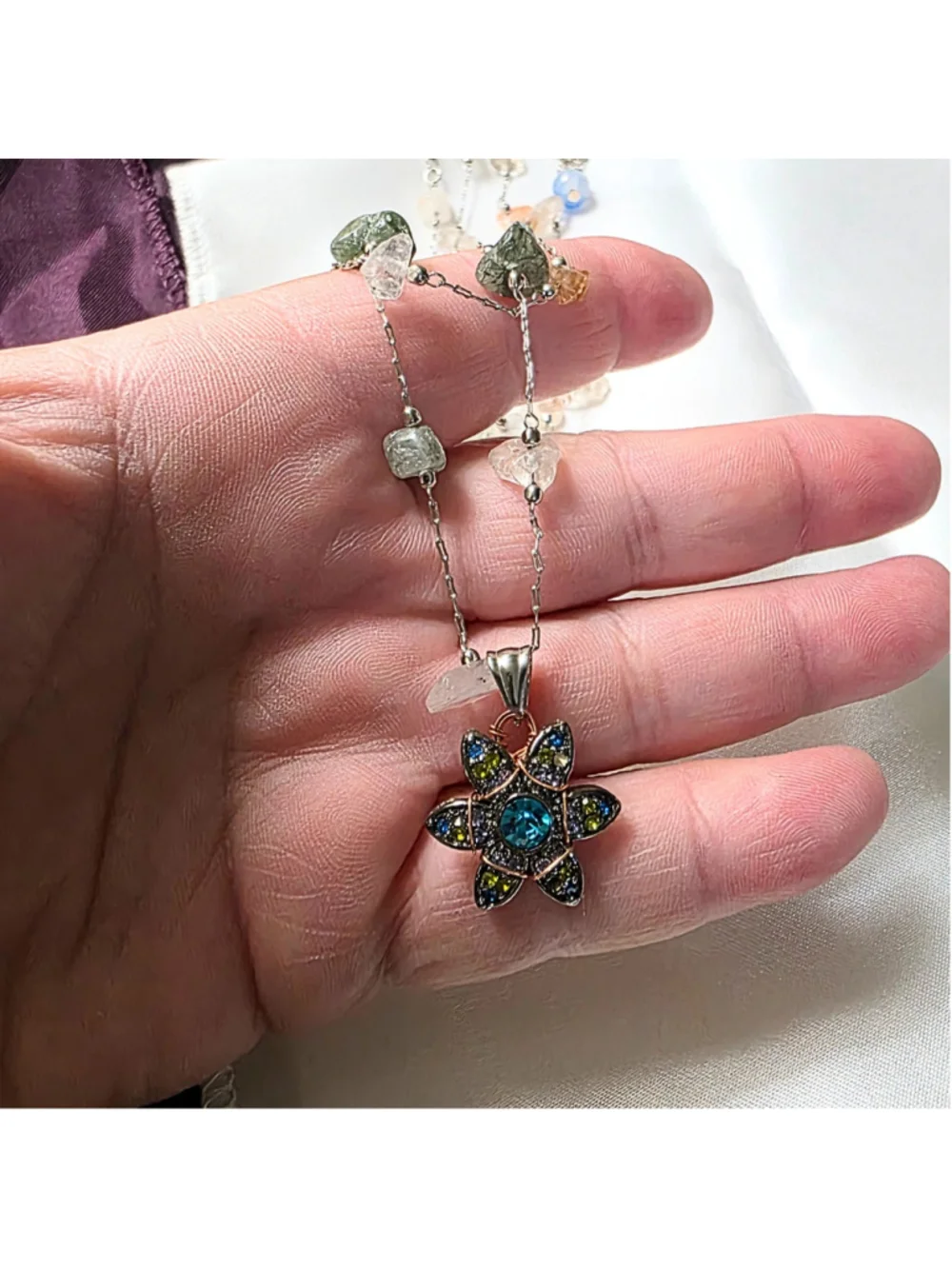 Fluorite Chip 2-Strand Necklace — Copper Wrapped Celestial Pendant — Layered Gem